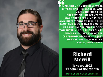 Richard Merrill January 2023 Teacher of the Month